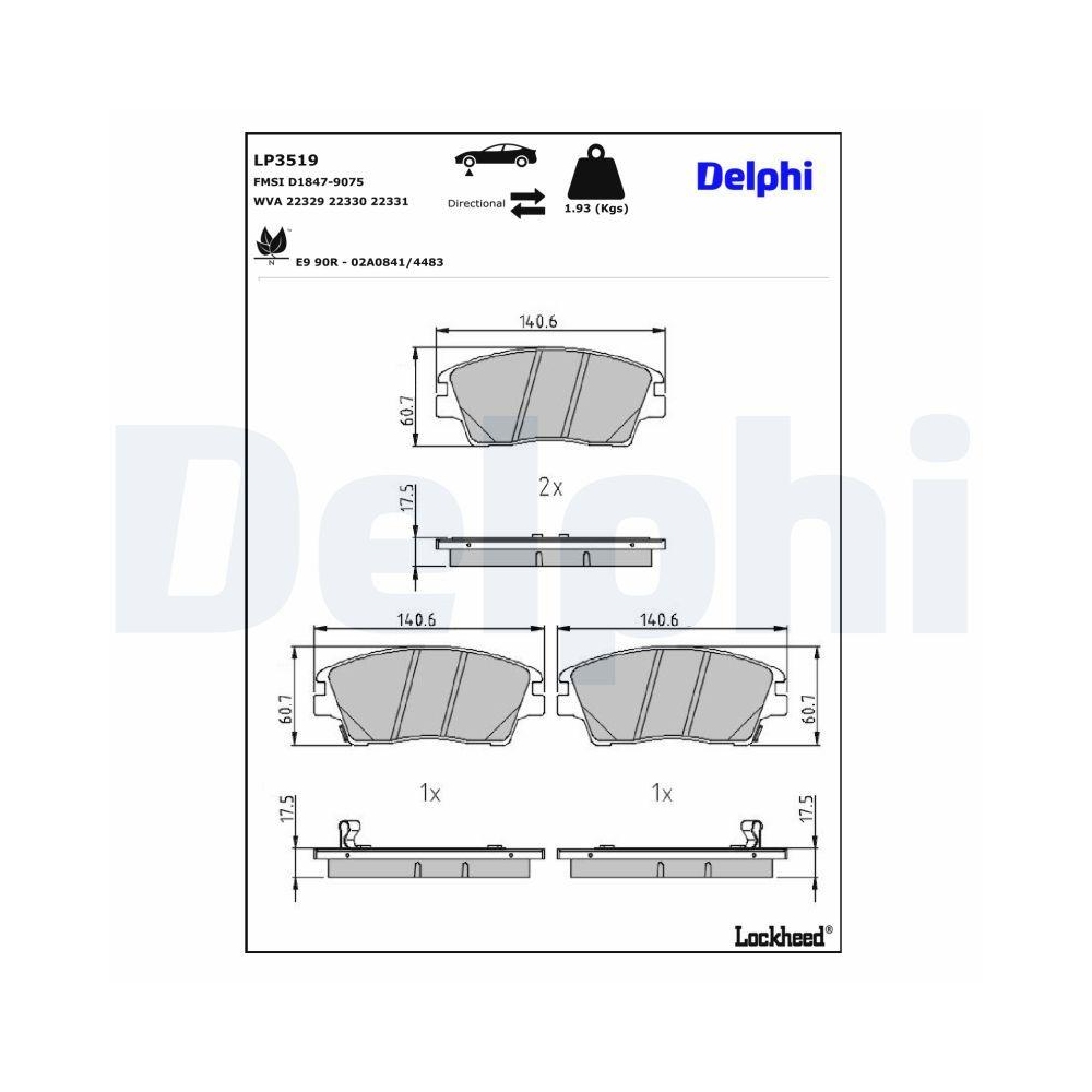 DELPHI LP3519 Bremsbelagsatz, Scheibenbremse f&uuml;r HYUNDAI KIA, Vorderachse