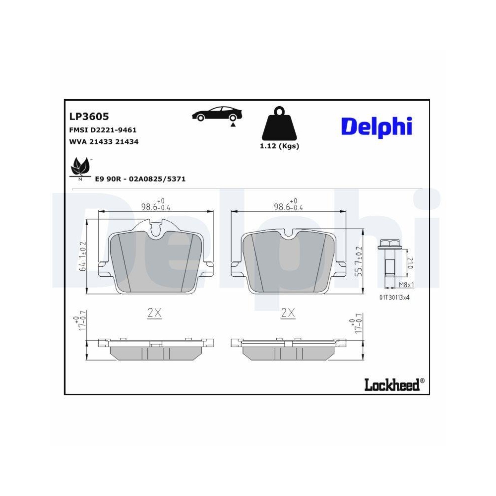 DELPHI LP3605 Bremsbelagsatz, Scheibenbremse f&uuml;r BMW TOYOTA BMW (BRILLIANCE)