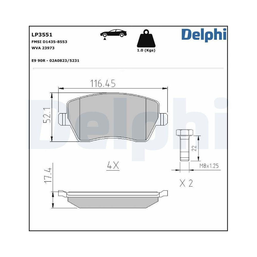 DELPHI LP3551 Bremsbelagsatz, Scheibenbremse für LADA MERCEDES-BENZ NISSAN DACIA