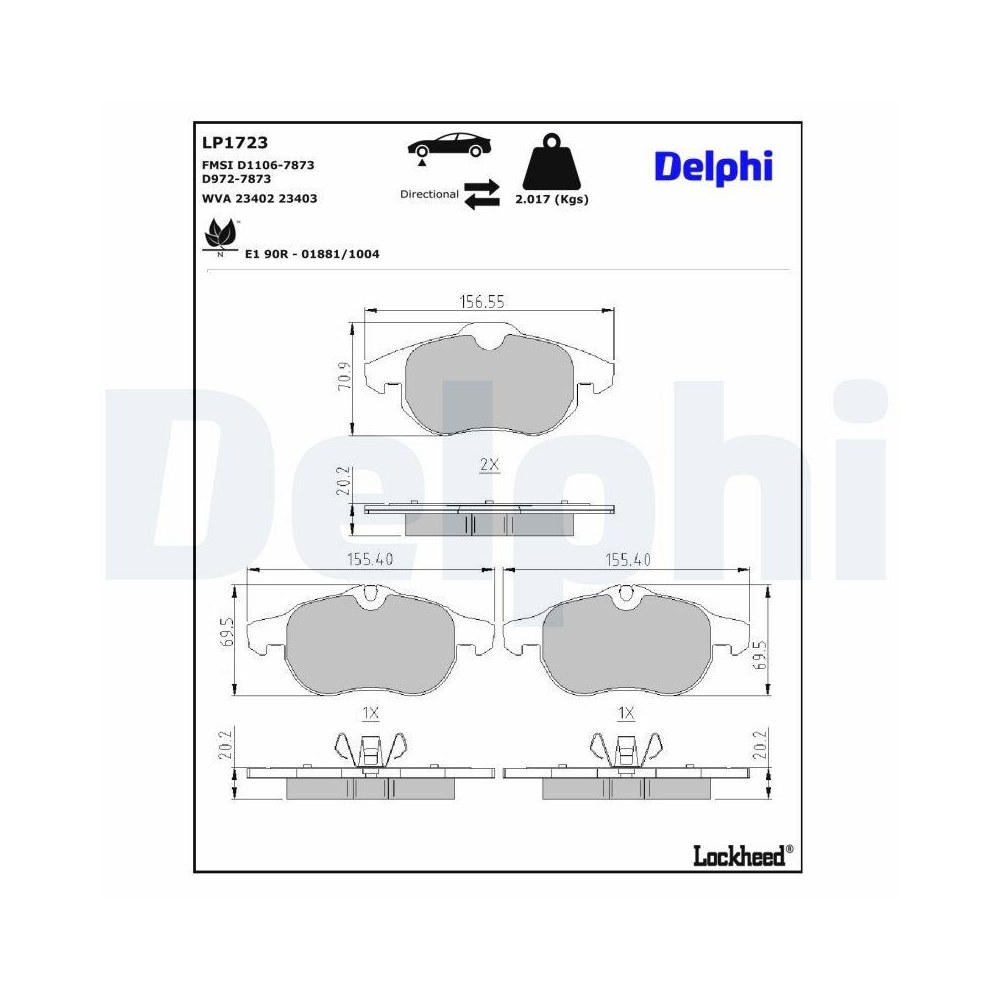 DELPHI LP1723 Bremsbelagsatz, Scheibenbremse f&uuml;r FIAT OPEL SAAB VAUXHALL