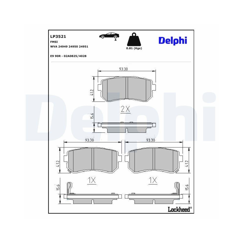 DELPHI LP3521 Bremsbelagsatz, Scheibenbremse f&uuml;r HYUNDAI, Hinterachse