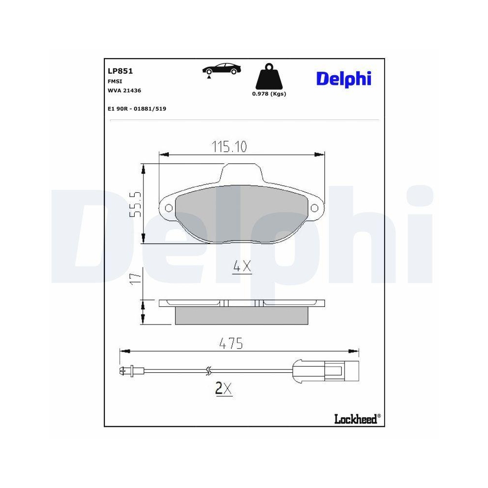 DELPHI LP851 Bremsbelagsatz, Scheibenbremse f&uuml;r FIAT LANCIA, Vorderachse