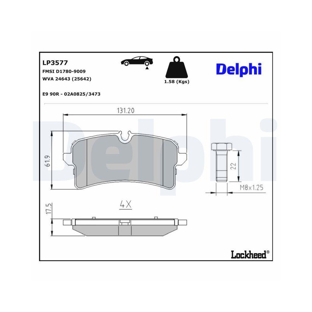 DELPHI LP3577 Bremsbelagsatz, Scheibenbremse f&uuml;r PORSCHE, Hinterachse