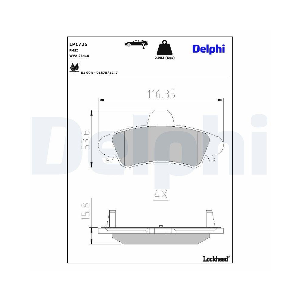 DELPHI LP1725 Bremsbelagsatz, Scheibenbremse f&uuml;r FORD, Hinterachse