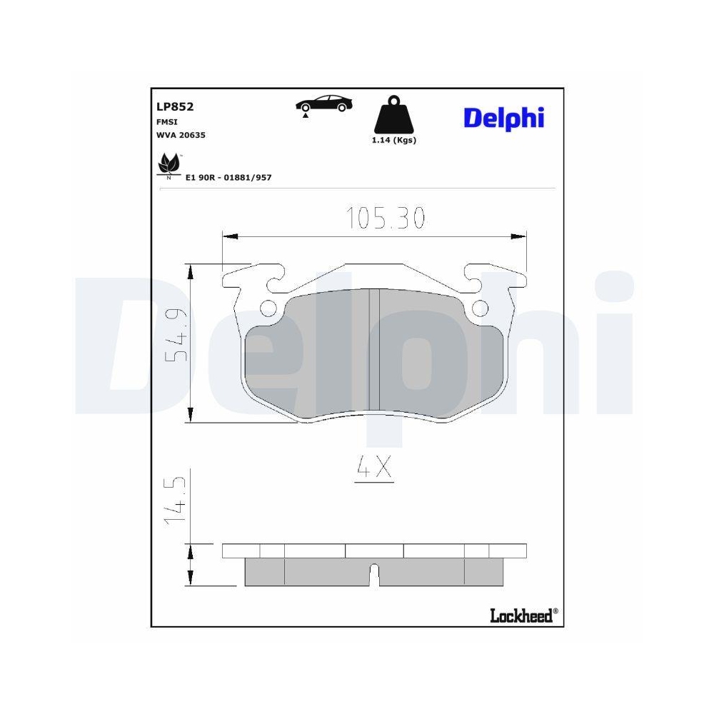 DELPHI LP852 Bremsbelagsatz, Scheibenbremse f&uuml;r RENAULT, Vorderachse