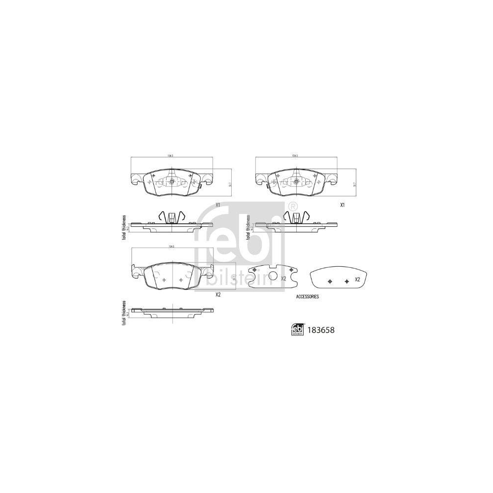 Bremsbelagsatz, Scheibenbremse FEBI BILSTEIN 183658 f&uuml;r MAZDA TOYOTA