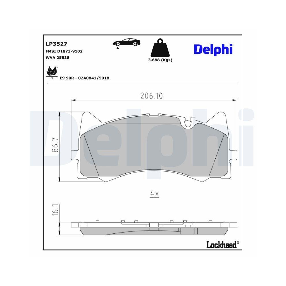 DELPHI LP3527 Bremsbelagsatz, Scheibenbremse für MERCEDES-BENZ, Vorderachse