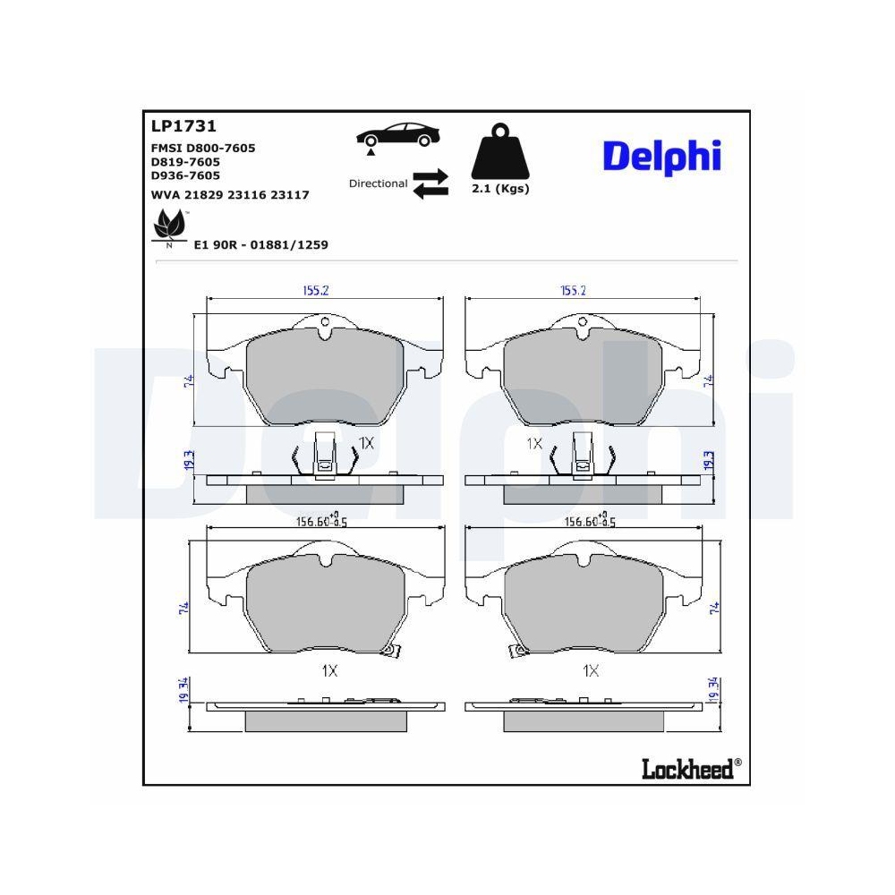 DELPHI LP1731 Bremsbelagsatz, Scheibenbremse f&uuml;r OPEL SAAB VAUXHALL, Vorderachse