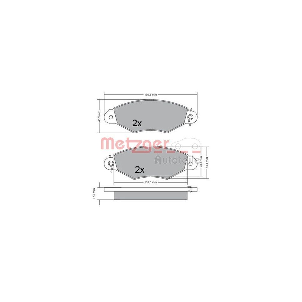 Bremsbelagsatz, Scheibenbremse METZGER 1170330 f&uuml;r PEUGEOT, Vorderachse
