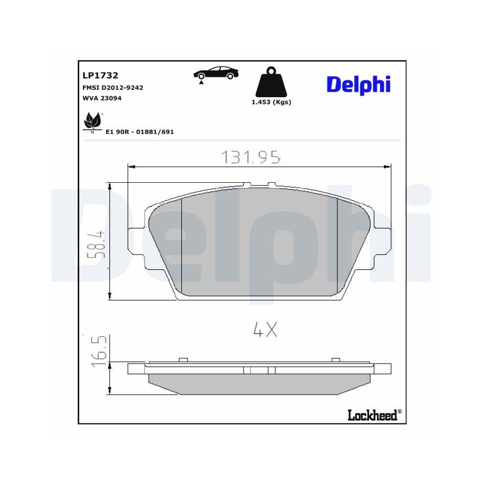 DELPHI LP1732 Bremsbelagsatz, Scheibenbremse f&uuml;r MG NISSAN, Vorderachse