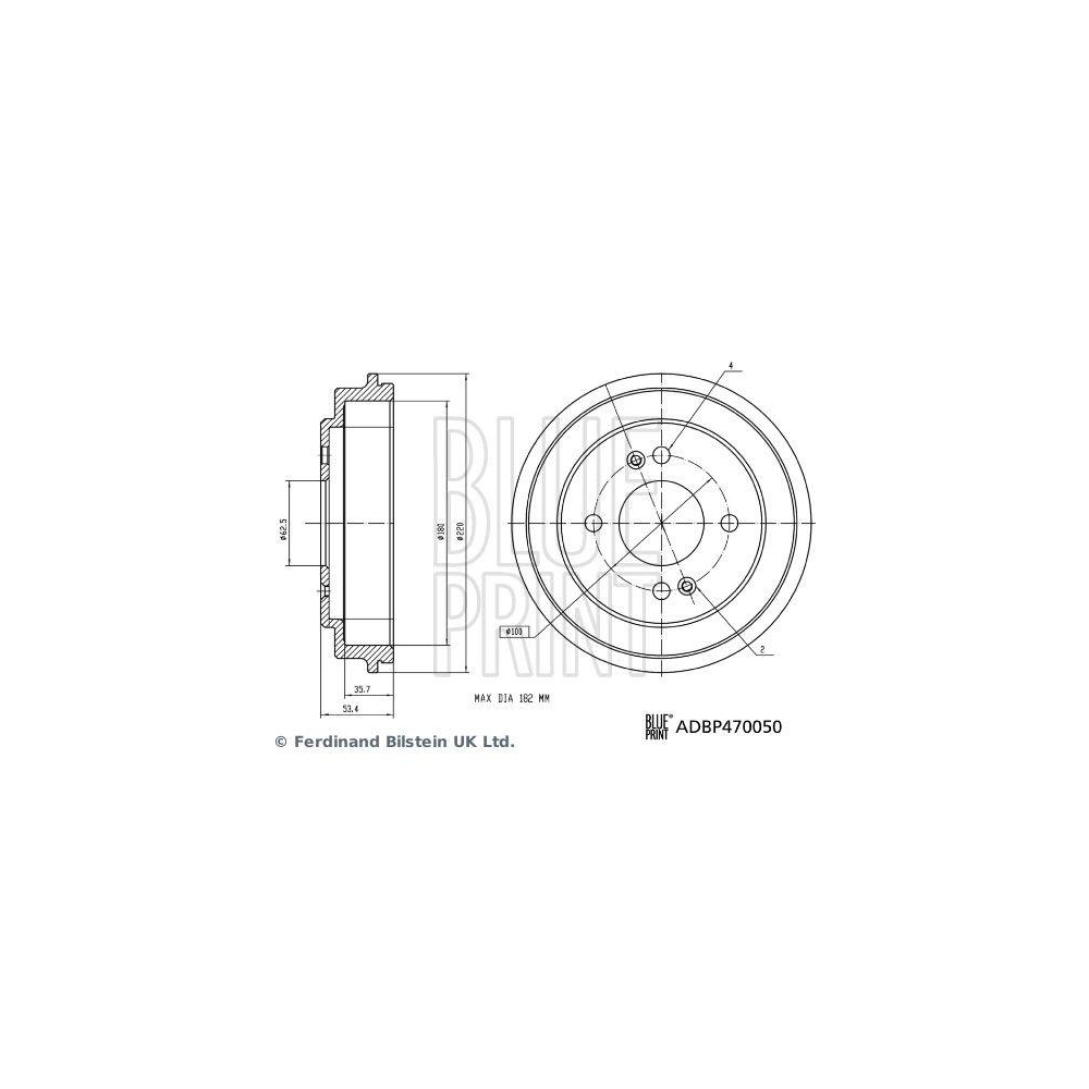 Bremstrommel BLUE PRINT ADBP470050 für KIA, Hinterachse links