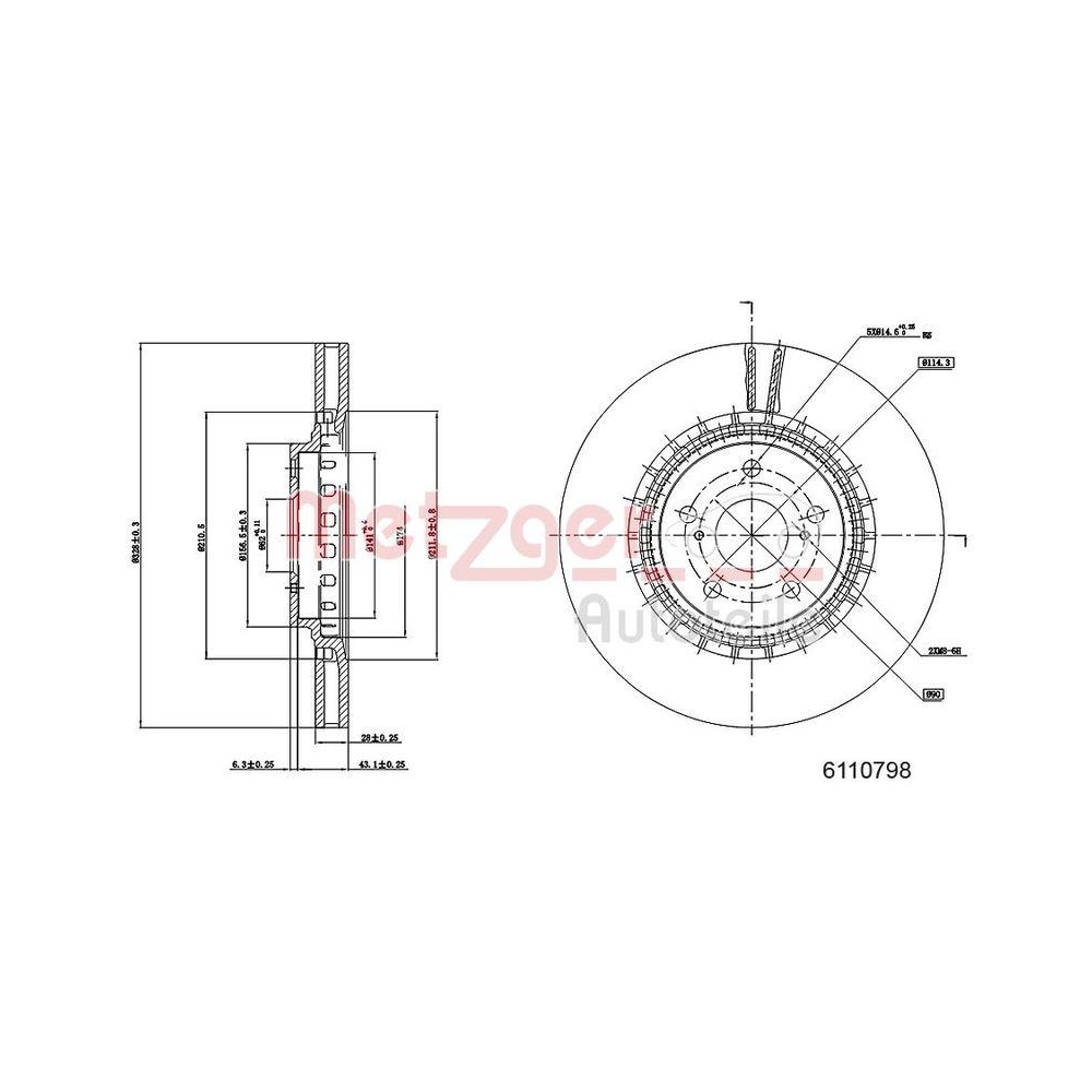 METZGER AUTOTEILE 6110798 2 St&uuml;ck Bremsscheiben GREENPARTS f&uuml;r TOYOTA, Vorderach