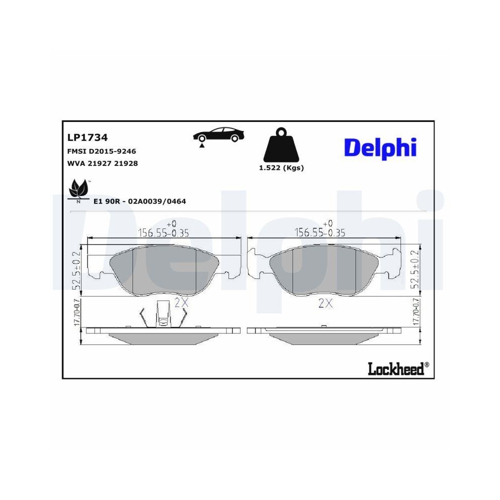 DELPHI LP1734 Bremsbelagsatz, Scheibenbremse f&uuml;r FIAT, Vorderachse
