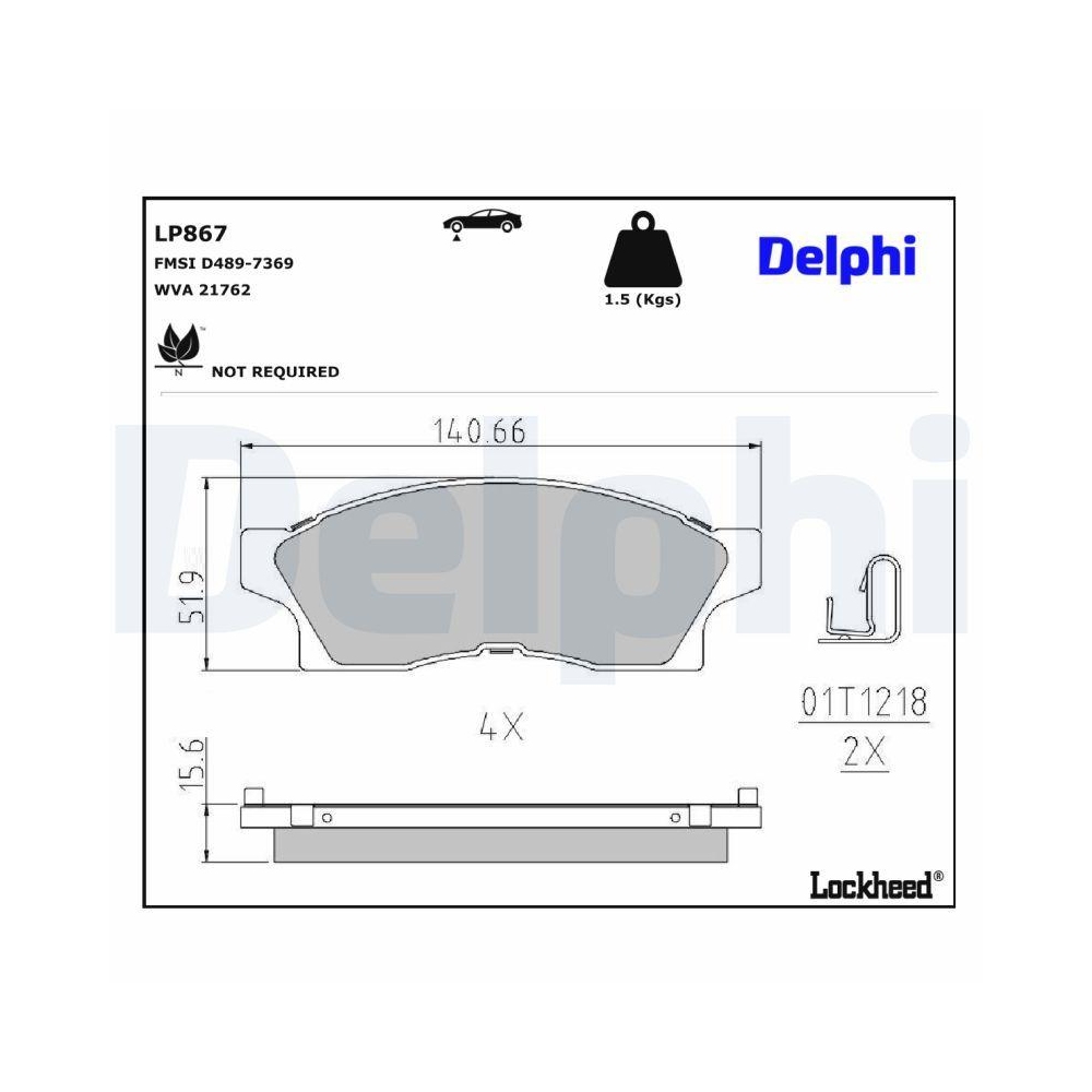 DELPHI LP867 Bremsbelagsatz, Scheibenbremse f&uuml;r TOYOTA, Vorderachse