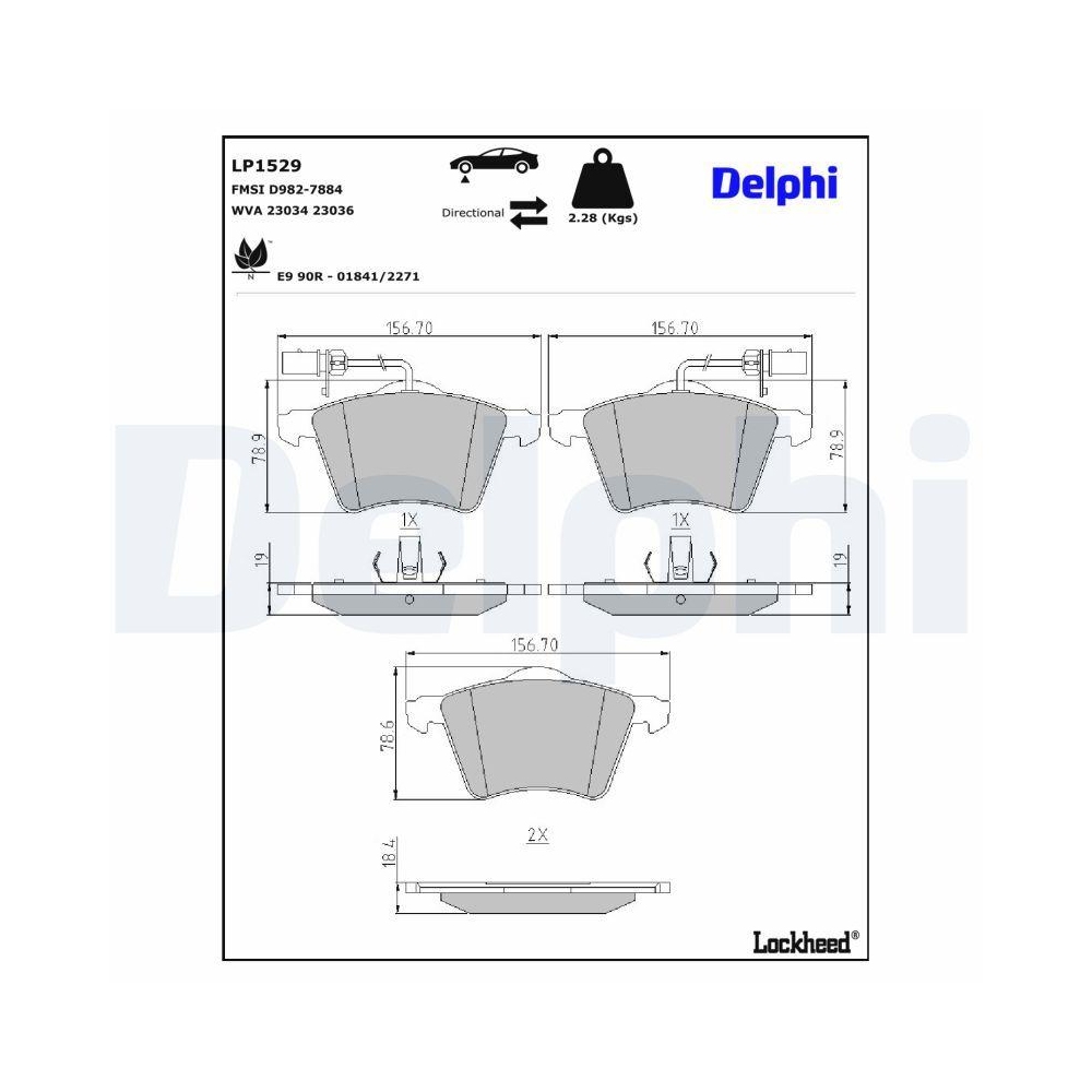 DELPHI LP1529 Bremsbelagsatz, Scheibenbremse f&uuml;r VW, Vorderachse
