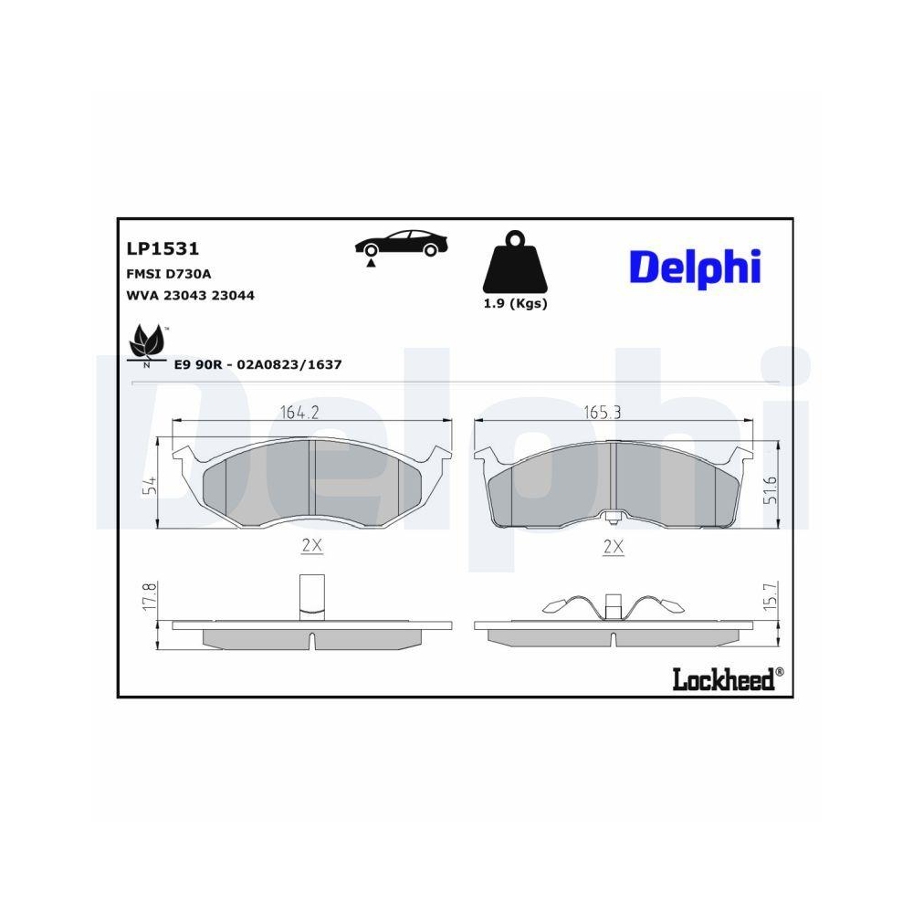 DELPHI LP1531 Bremsbelagsatz, Scheibenbremse f&uuml;r CHRYSLER DODGE, Vorderachse