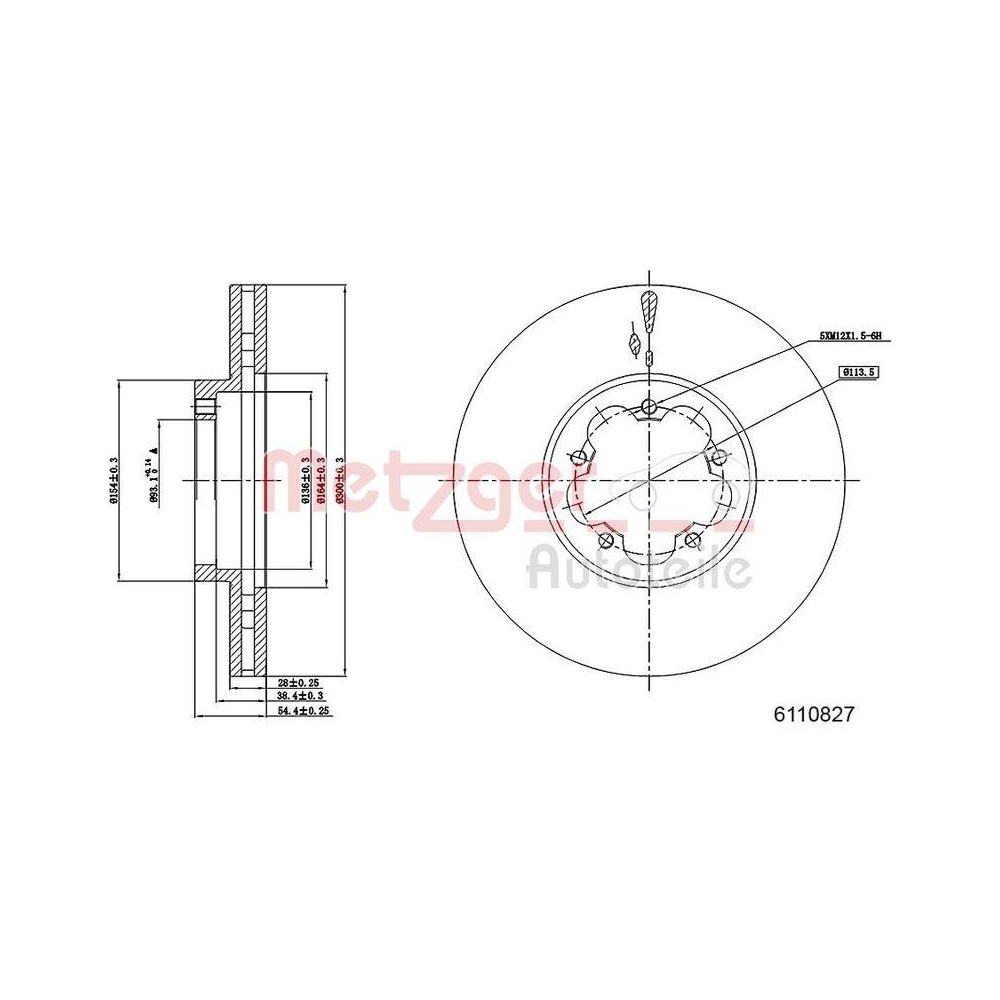 METZGER AUTOTEILE 6110827 2 St&uuml;ck Bremsscheiben f&uuml;r FORD, Vorderachse links