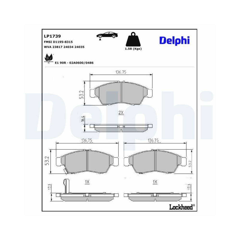 DELPHI LP1739 Bremsbelagsatz, Scheibenbremse für SUZUKI, Vorderachse