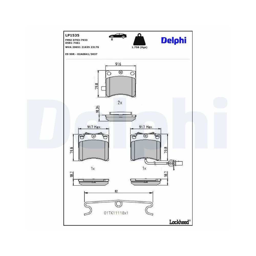 DELPHI LP1535 Bremsbelagsatz, Scheibenbremse f&uuml;r VW, Vorderachse