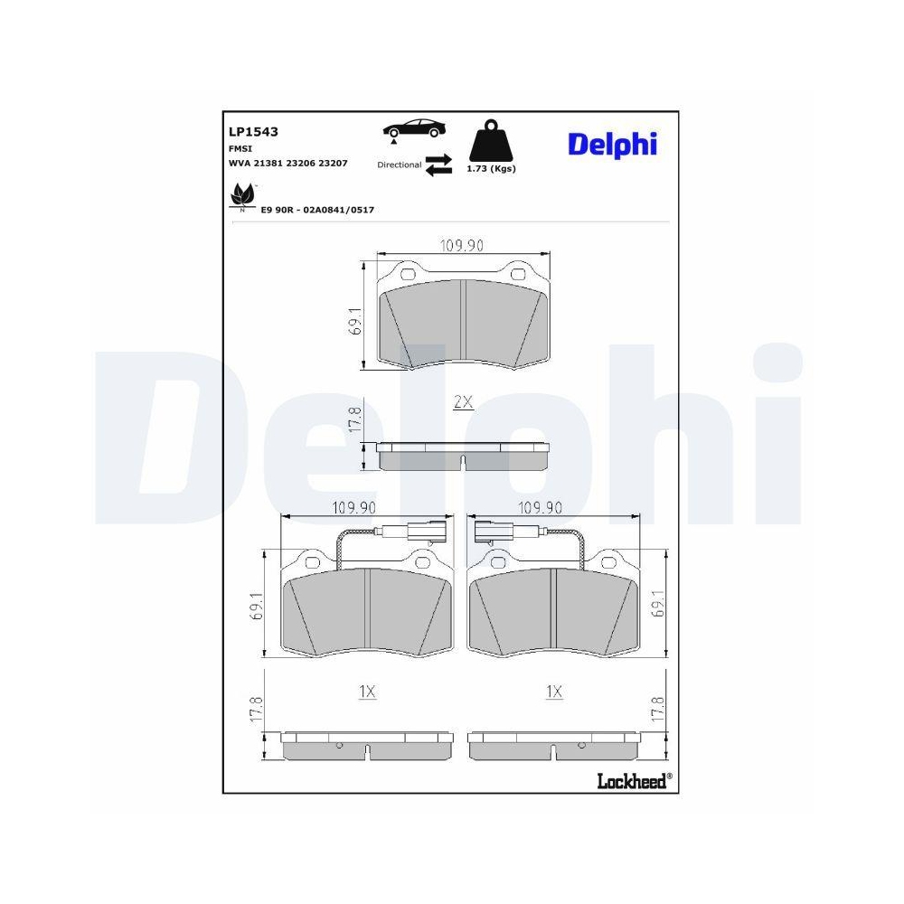 DELPHI LP1543 Bremsbelagsatz, Scheibenbremse für ALFA ROMEO FIAT, Vorderachse