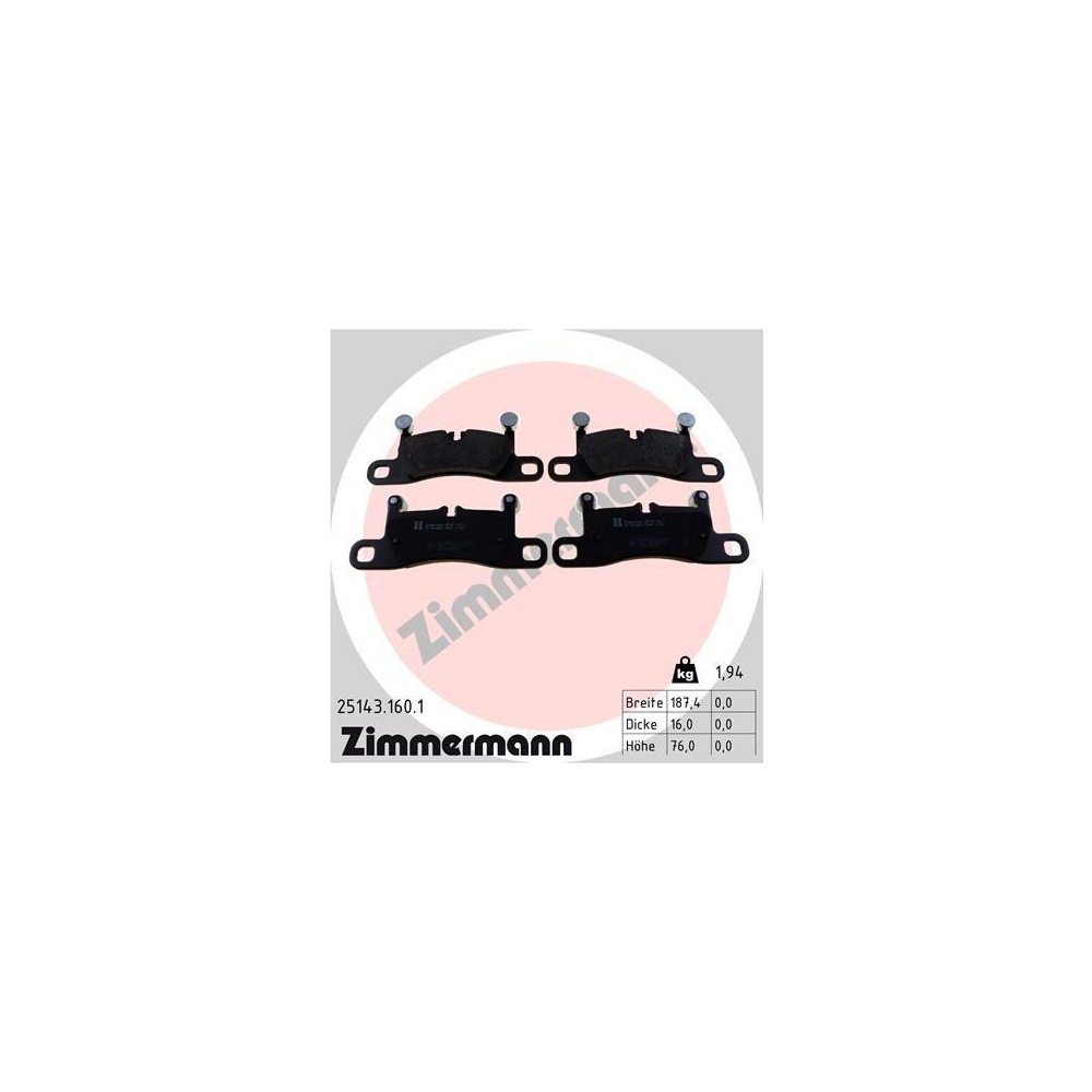 Bremsbelagsatz, Scheibenbremse ZIMMERMANN 25143.160.1 für PORSCHE, Hinterachse