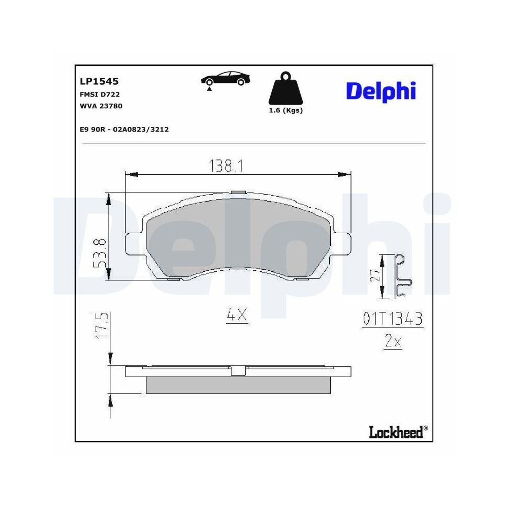 DELPHI LP1545 Bremsbelagsatz, Scheibenbremse f&uuml;r SUBARU, Vorderachse