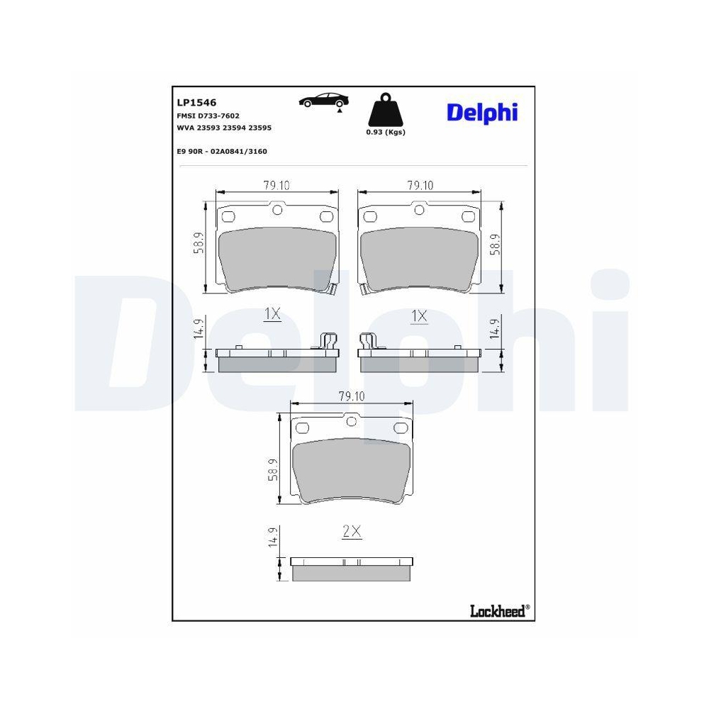 DELPHI LP1546 Bremsbelagsatz, Scheibenbremse für MITSUBISHI, Hinterachse