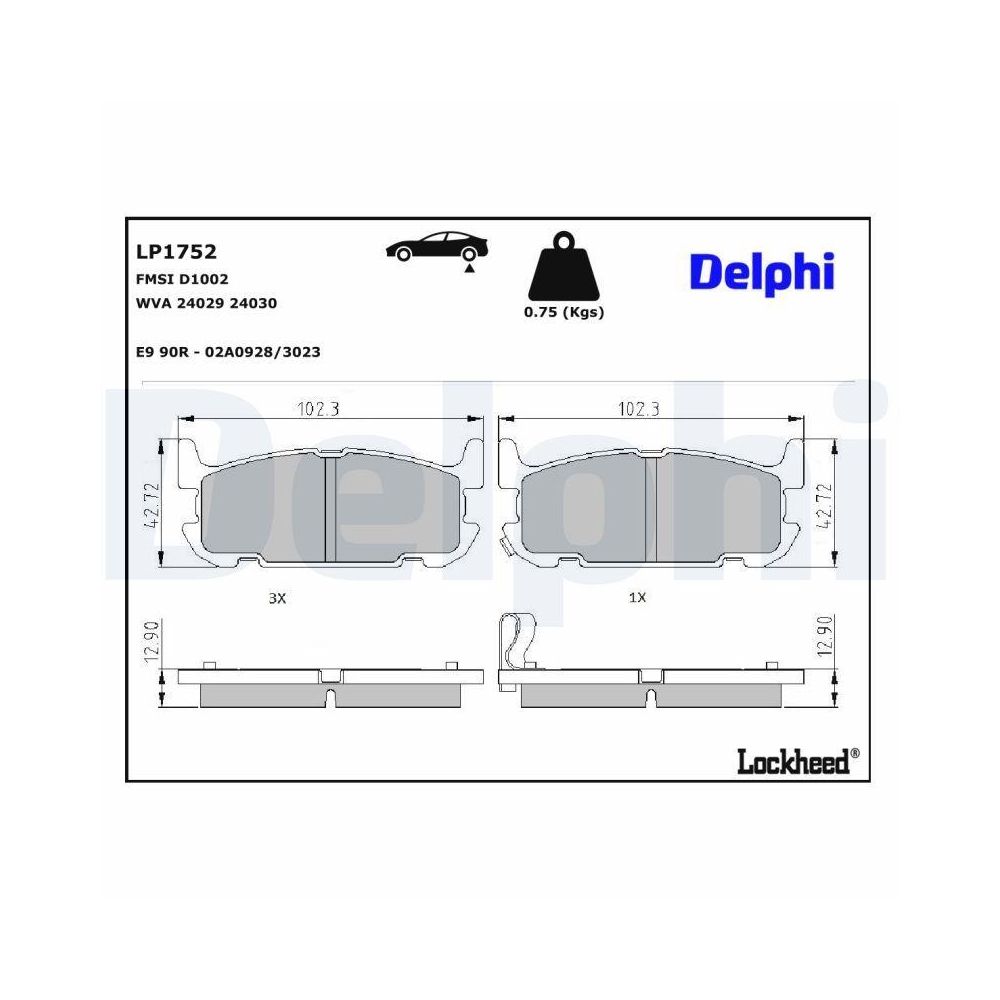DELPHI LP1752 Bremsbelagsatz, Scheibenbremse f&uuml;r MAZDA, Hinterachse