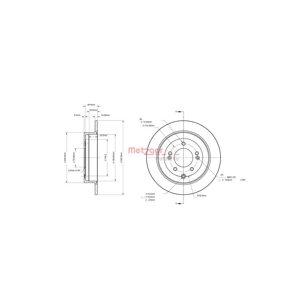 METZGER AUTOTEILE 6110879 2 St&uuml;ck Bremsscheiben GREENPARTS f&uuml;r HYUNDAI KIA, Hint