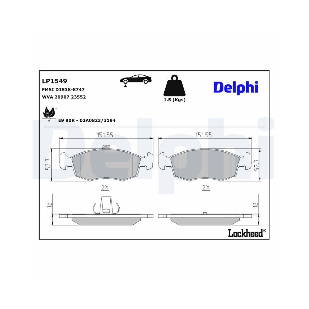 DELPHI LP1549 Bremsbelagsatz, Scheibenbremse für FIAT, Vorderachse