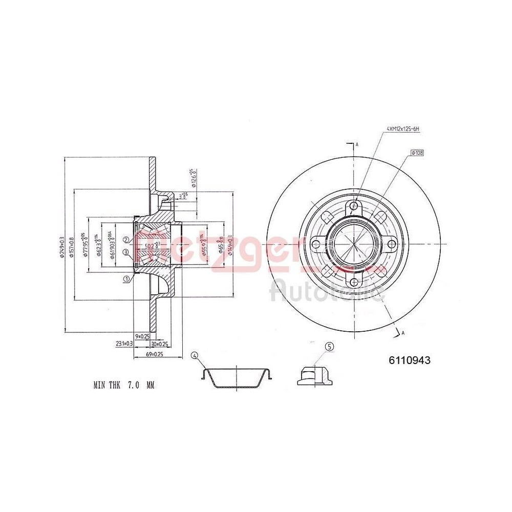 METZGER AUTOTEILE 6110943 2 St&uuml;ck Bremsscheiben f&uuml;r CITRO&Euml;N PEUGEOT, Hinterachse