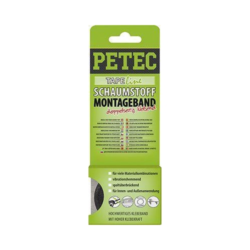 PETEC 3x 87122 Schaumstoff Montageband Schwarz 12x1mm x 2m Klebeband