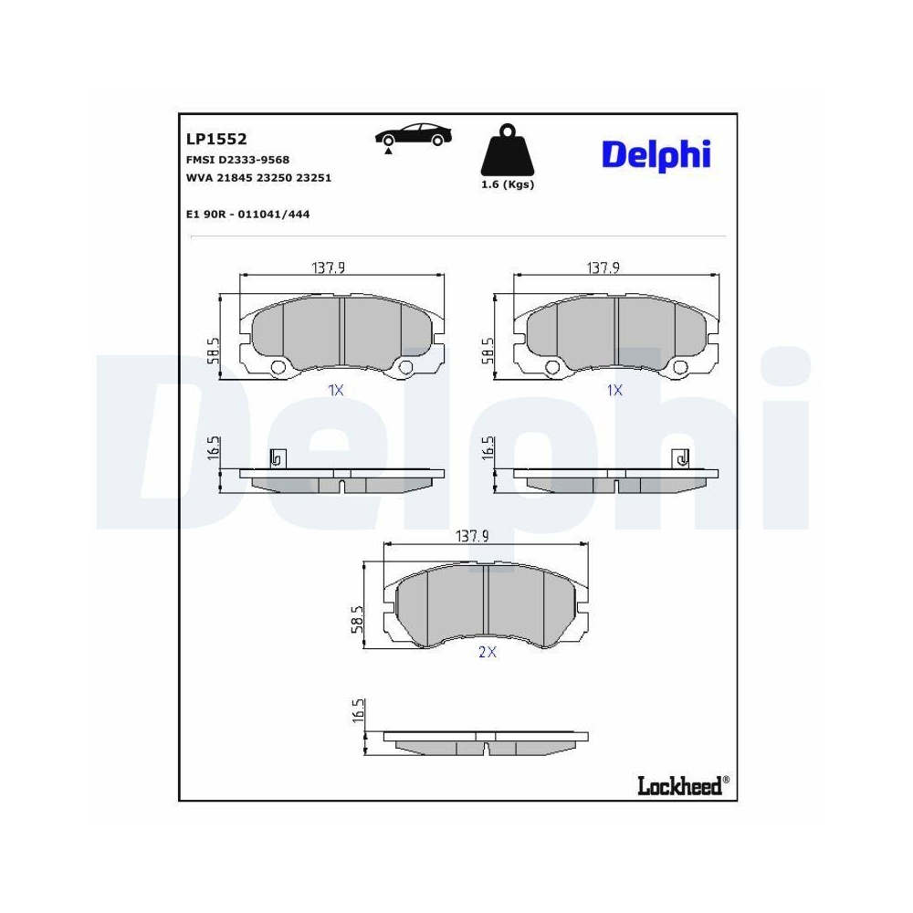 DELPHI LP1552 Bremsbelagsatz, Scheibenbremse f&uuml;r OPEL VAUXHALL, Vorderachse