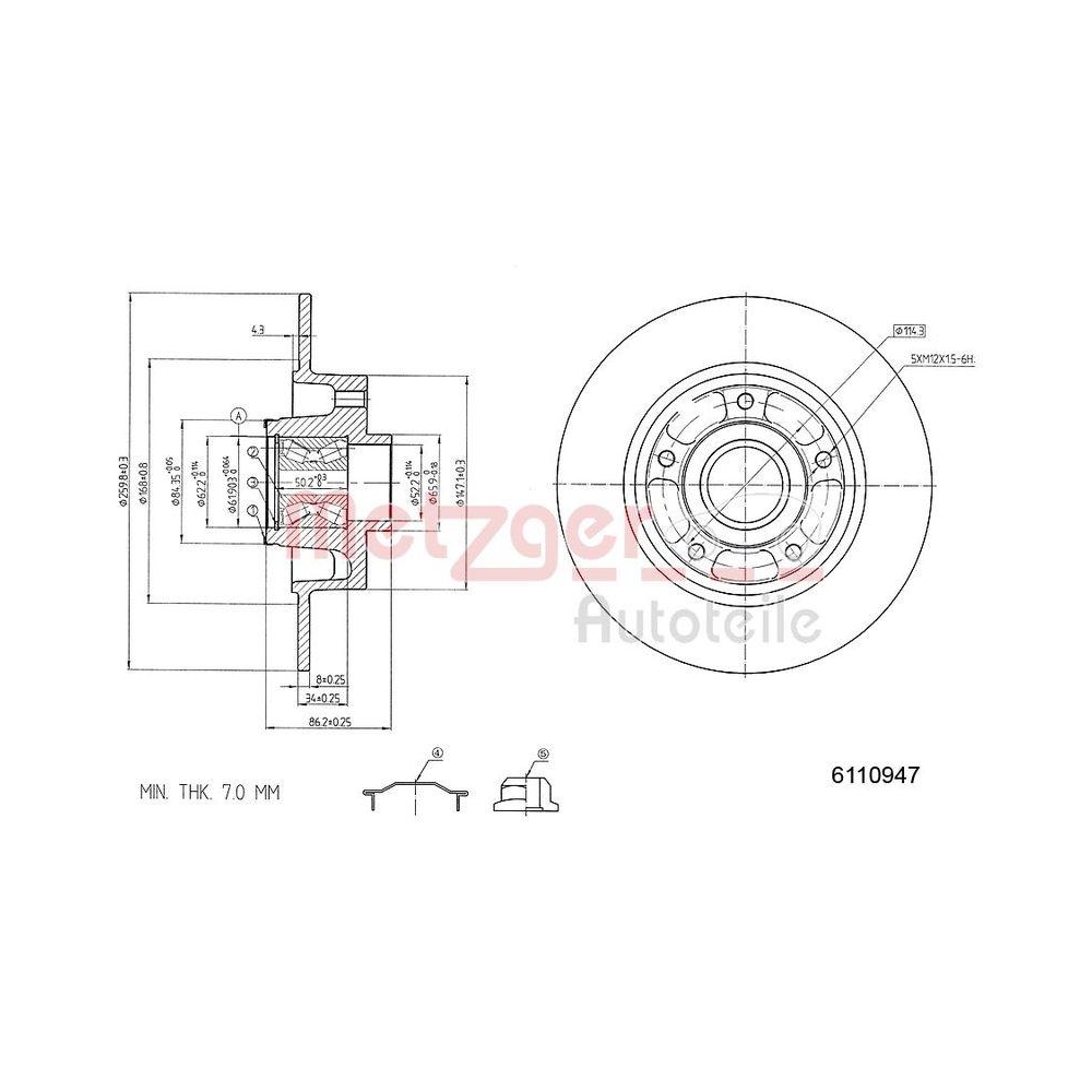 METZGER AUTOTEILE 6110947 2 St&uuml;ck Bremsscheiben f&uuml;r RENAULT, Hinterachse