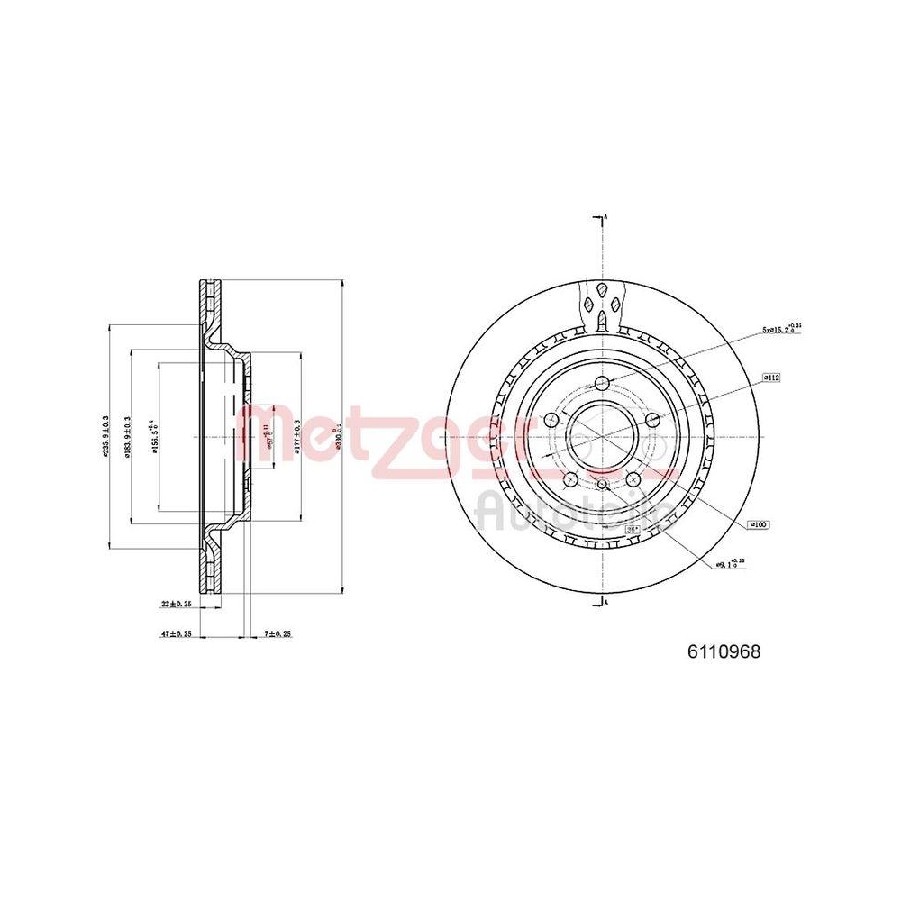 METZGER AUTOTEILE 6110968 2 St&uuml;ck Bremsscheiben f&uuml;r MERCEDES-BENZ, Hinterachse