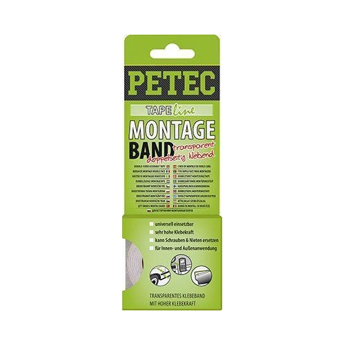 PETEC 6x 87192 Montageband Transparent 19mm x0,2mm x2m Doppelseitiges Klebeband