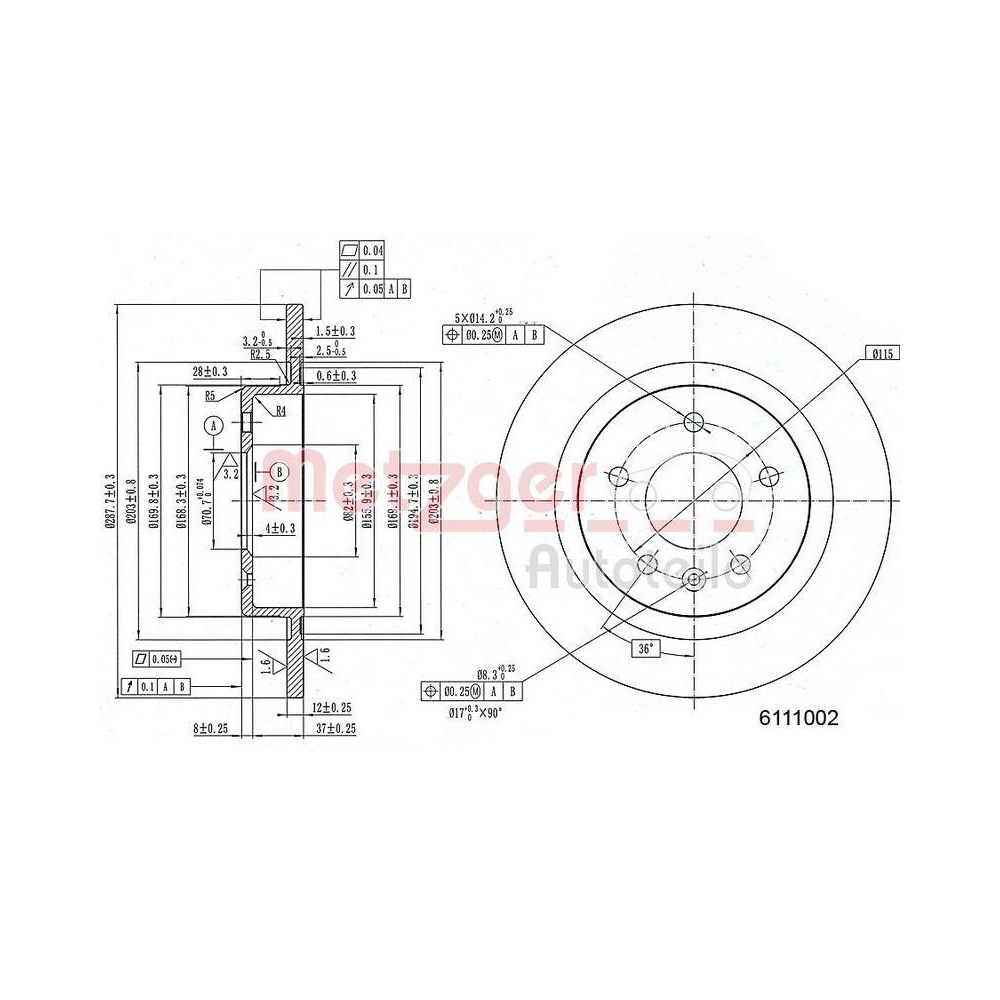 METZGER AUTOTEILE 6111002 2 St&uuml;ck Bremsscheiben f&uuml;r OPEL VAUXHALL GENERAL MOTORS