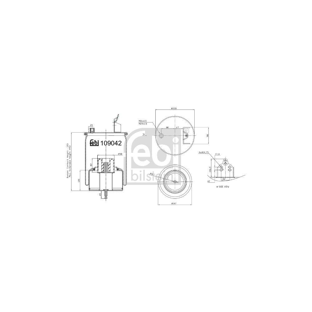 Federbalg, Luftfederung FEBI BILSTEIN 109042 für VOLVO, gelenkte Vorlaufachse