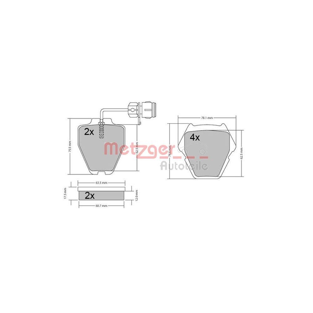 Bremsbelagsatz, Scheibenbremse METZGER 1170364 f&uuml;r VAG, Vorderachse