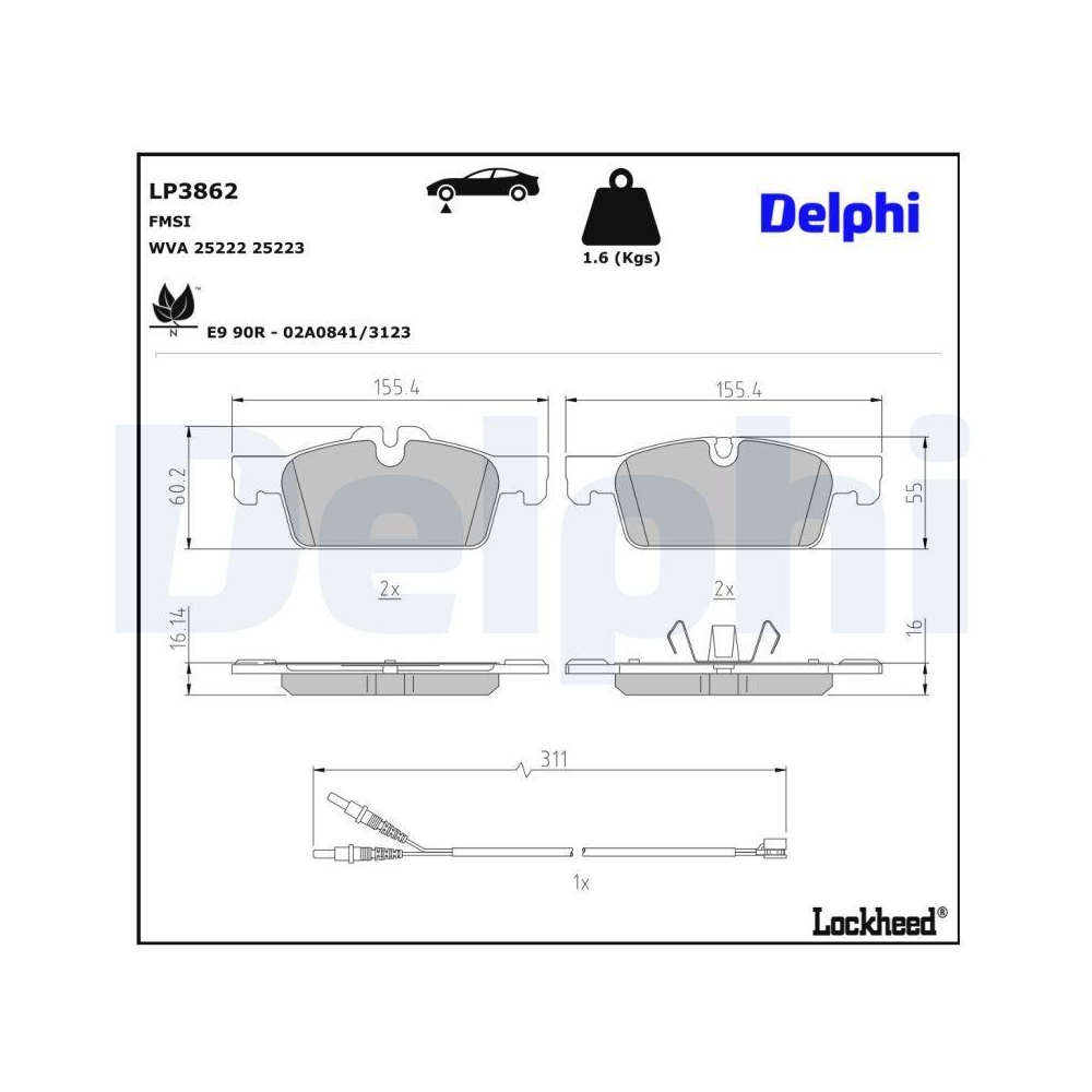 DELPHI LP3862 Bremsbelagsatz, Scheibenbremse f&uuml;r PEUGEOT, Vorderachse