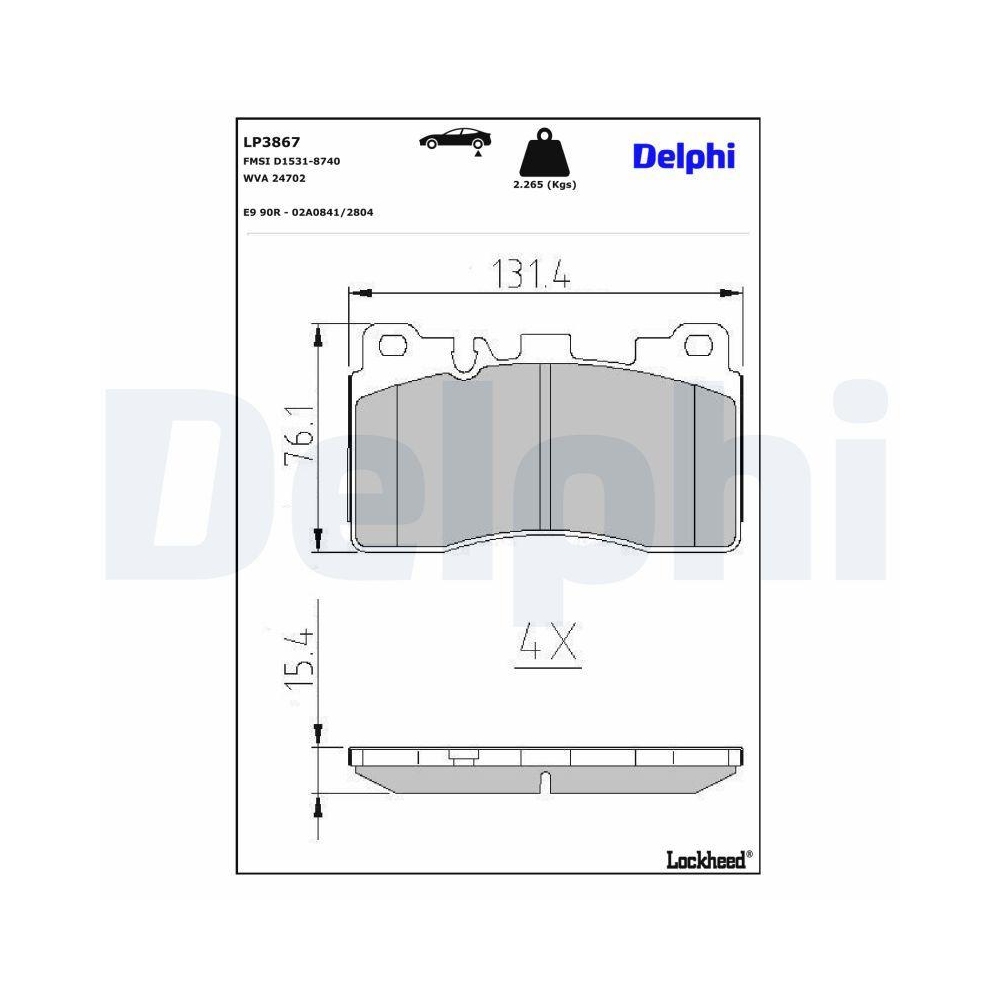 DELPHI LP3867 Bremsbelagsatz, Scheibenbremse f&uuml;r MERCEDES-BENZ, Hinterachse