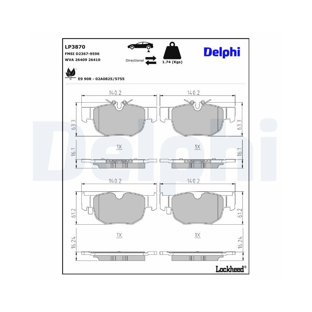 DELPHI LP3870 Bremsbelagsatz, Scheibenbremse f&uuml;r JAGUAR LAND ROVER, Hinterachse