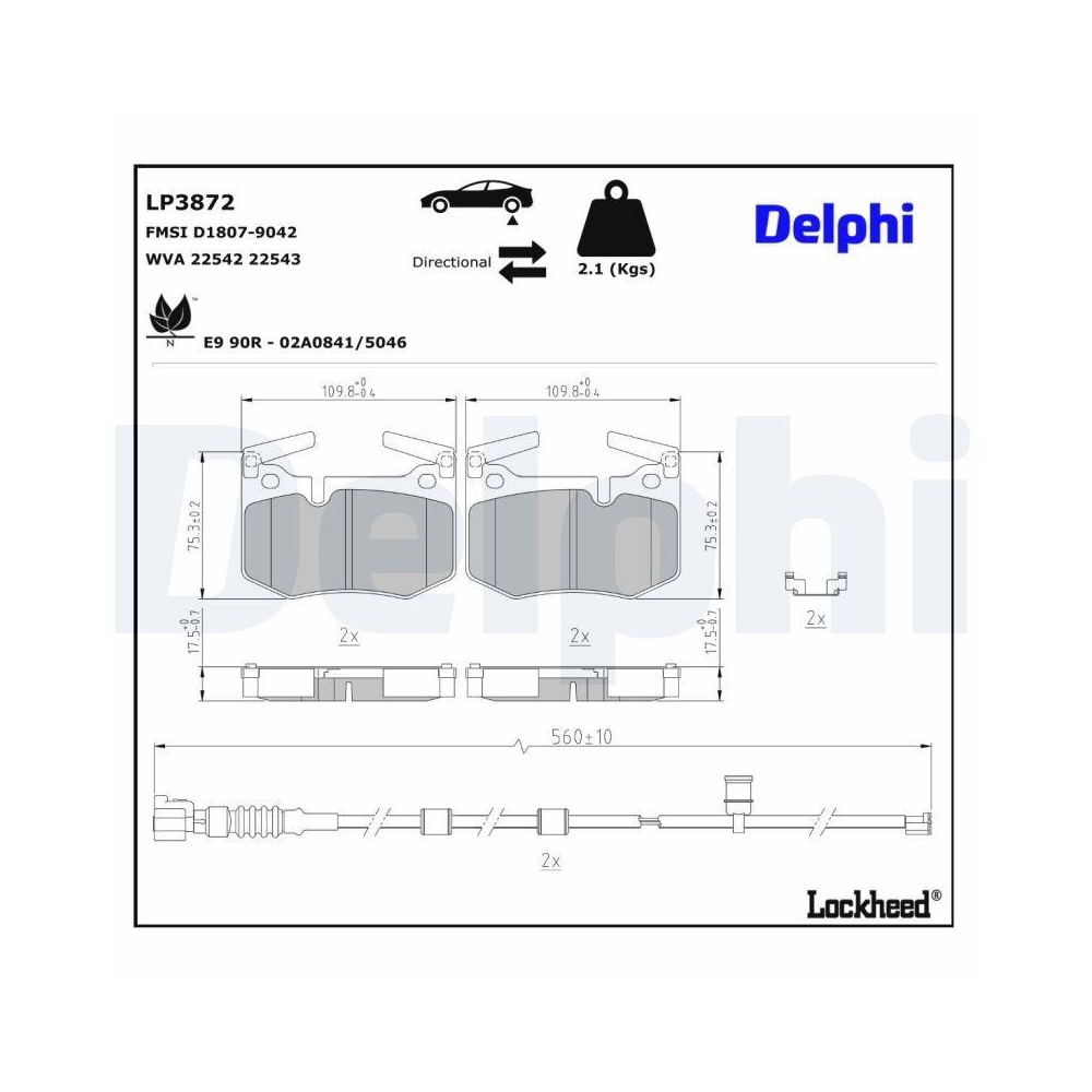 DELPHI LP3872 Bremsbelagsatz, Scheibenbremse f&uuml;r LEXUS, Hinterachse