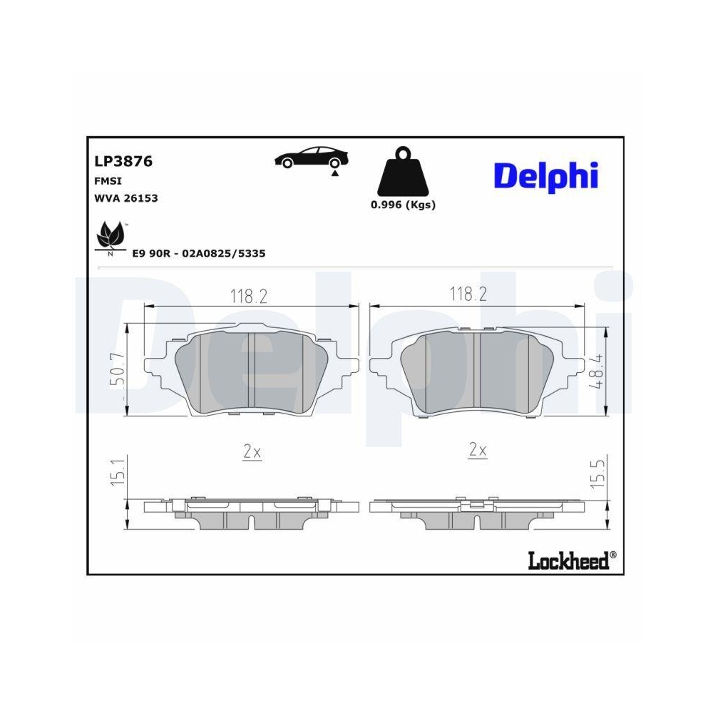 DELPHI LP3876 Bremsbelagsatz, Scheibenbremse f&uuml;r TOYOTA, Hinterachse