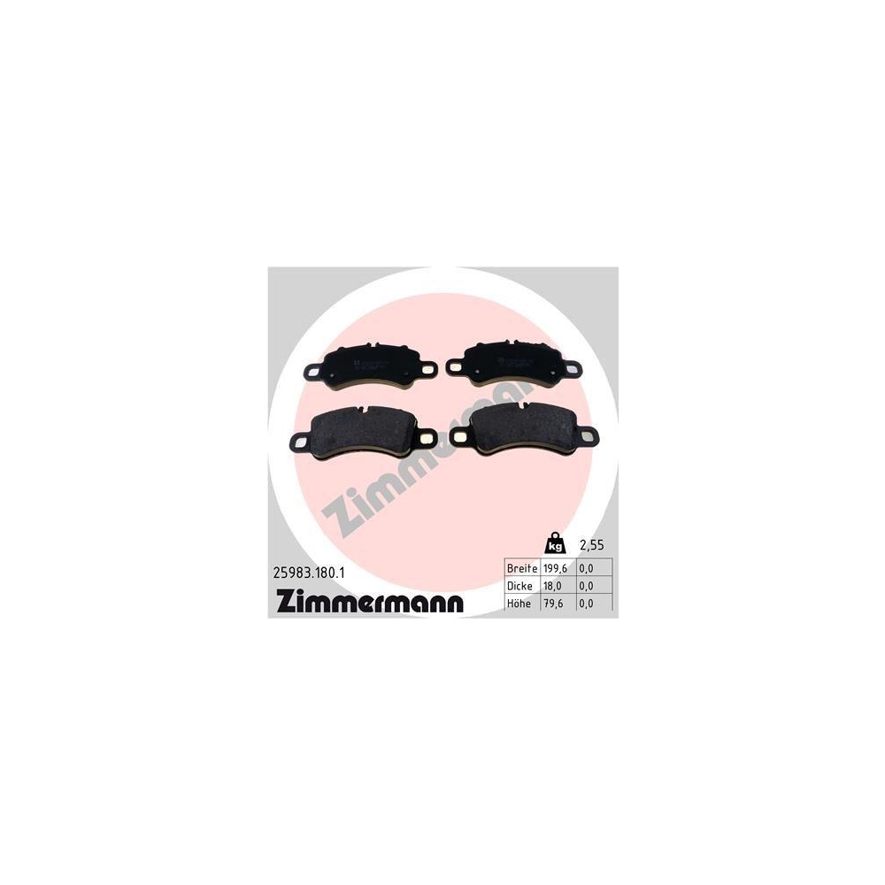 Bremsbelagsatz, Scheibenbremse ZIMMERMANN 25983.180.1 für PORSCHE, Vorderachse