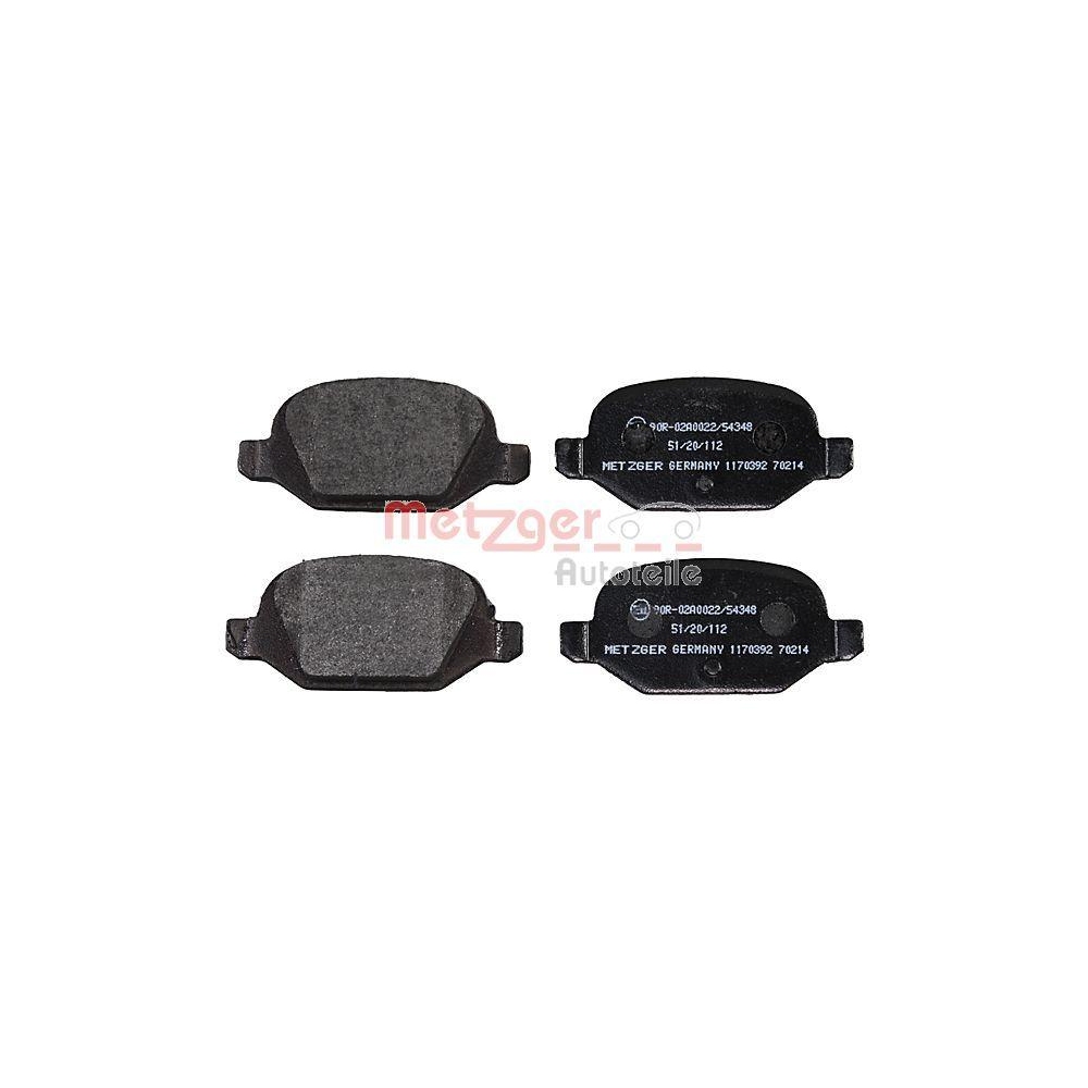 Bremsbelagsatz, Scheibenbremse METZGER 1170392 f&uuml;r FIAT, Hinterachse