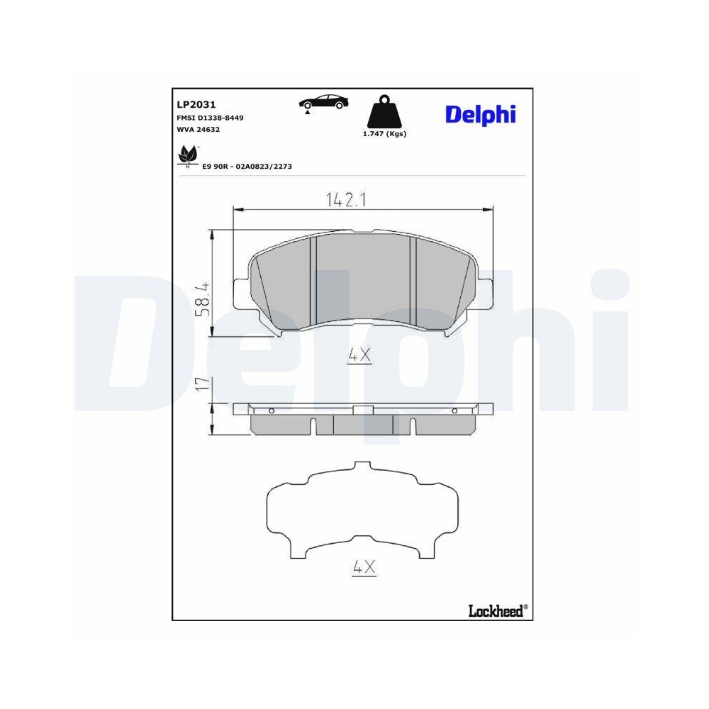 DELPHI LP2031 Bremsbelagsatz, Scheibenbremse f&uuml;r NISSAN SUZUKI, Vorderachse