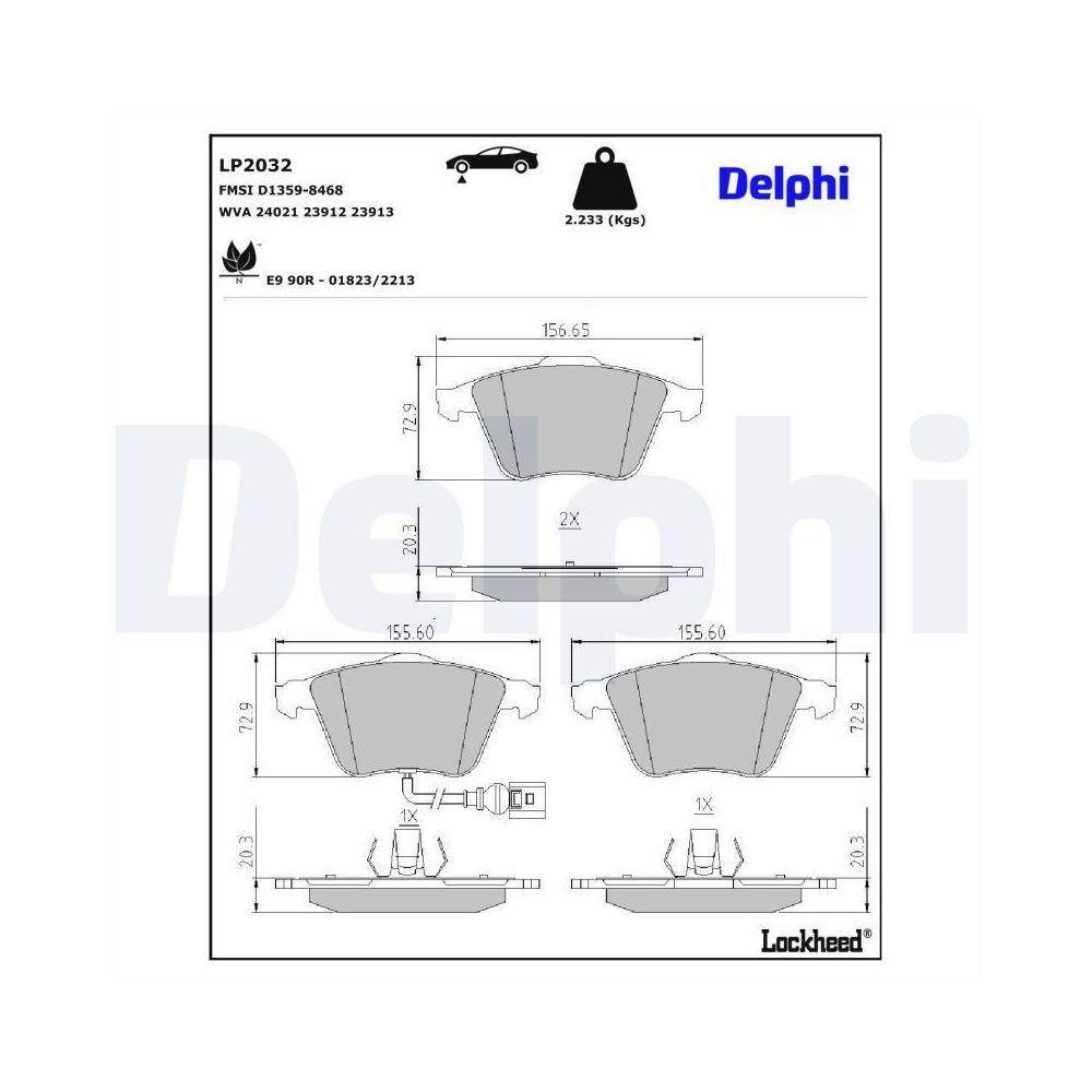DELPHI LP2032 Bremsbelagsatz, Scheibenbremse f&uuml;r AUDI SEAT VW, Vorderachse