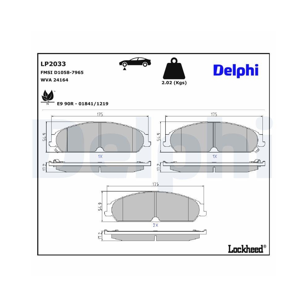 DELPHI LP2033 Bremsbelagsatz, Scheibenbremse f&uuml;r CHRYSLER DODGE LANCIA