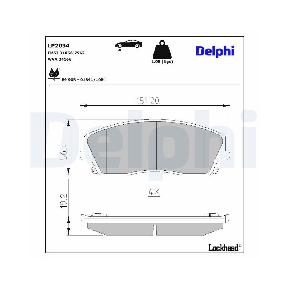 DELPHI LP2034 Bremsbelagsatz, Scheibenbremse f&uuml;r CHRYSLER DODGE, Vorderachse
